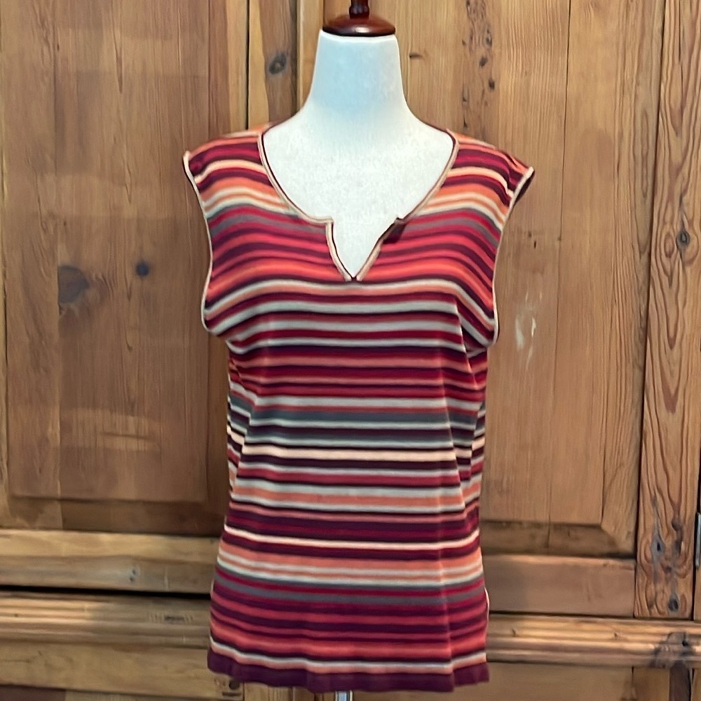 White Stag Colors of Fall Trendy Mult Striped Sweater Tank Style V neck Sz. MD.